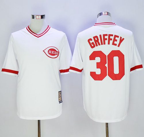 Mitchell And Ness Reds #30 Ken Griffey White Throwback Stitched MLB Jersey - Click Image to Close